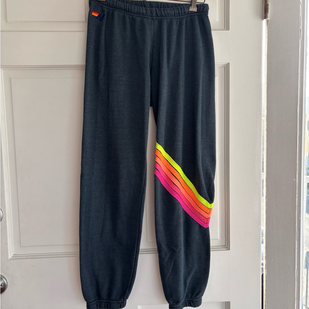 Aviator Nation Dark Gray Joggers with Vibrant Stripes